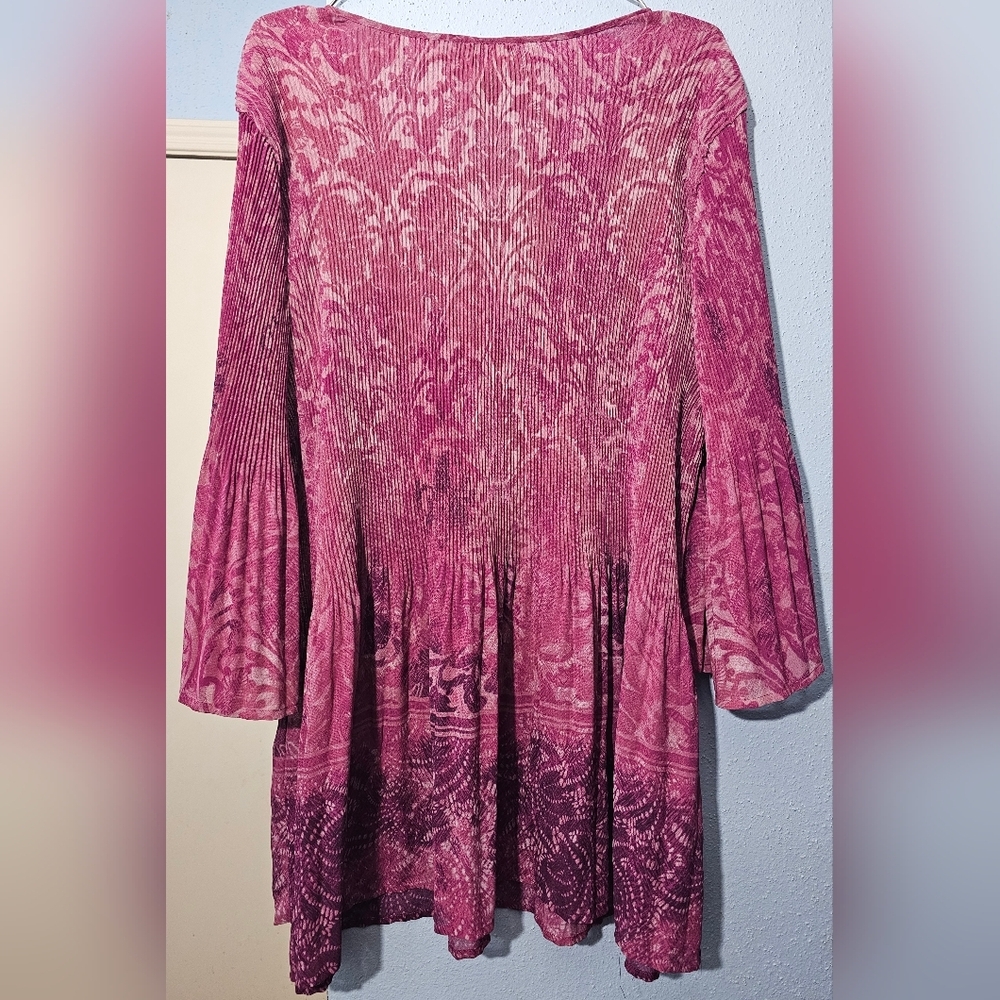 Catherines - Affinity Chain Pleated Blouse - 3X - Pink Print - 26W/28W - Picture 2 of 6